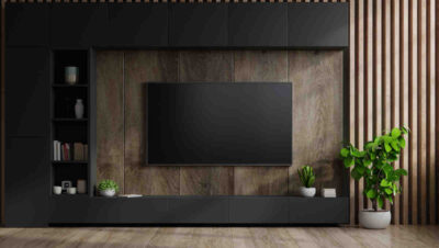 Mueble oscuro recubre TV tipo Cine